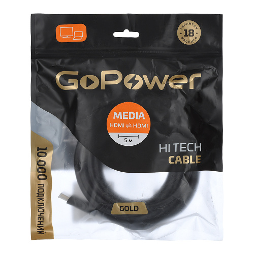 Кабель GoPower HDMI (m)-HDMI (m) 5м ПВХ ver.1.4 черный в пакете фото 3