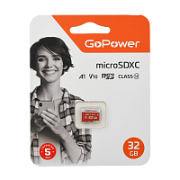 Карта памяти microSD GoPower 32GB Class10 UHS-I (U3) 80 МБ/сек V10 без адаптера