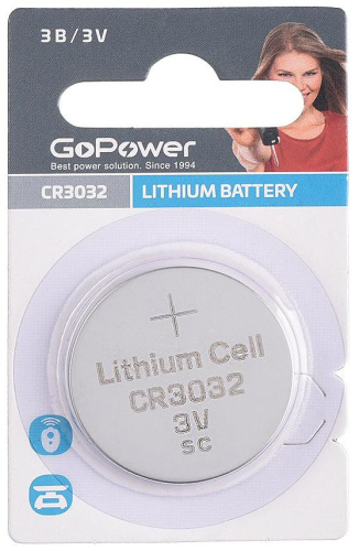 Батарейка GoPower CR3032 BL1 Lithium 3V Батарейка GoPower CR3032 BL1 Lithium 3V