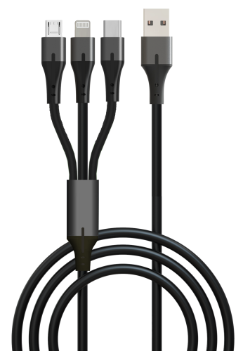 Кабель GoPower GP21-3-1.2M USB (m)-Type-C/Lightning/microUSB (m) 1.2м черный
