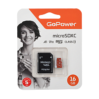 Карта памяти microSD GoPower 16GB Class10 UHS-I (U3) 70 МБ/сек V10 с адаптером