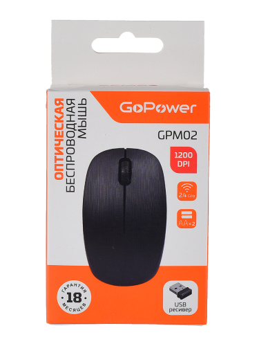 Мышь беспроводная GoPower GPM02 классическая USB черный фото 4