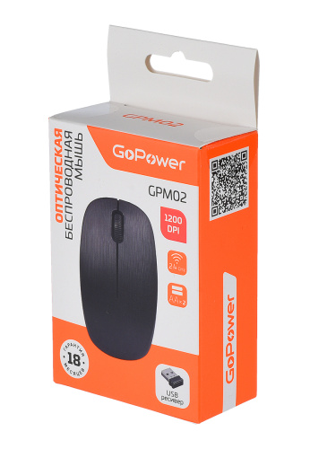 Мышь беспроводная GoPower GPM02 классическая USB черный фото 5