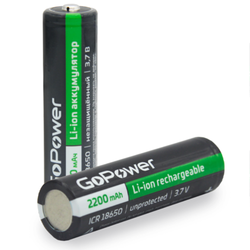 GoPower Аккумулятор Li-ion 18650 PC1 3,7В 2200мАч незащищенный  с высоким контактом фото 2