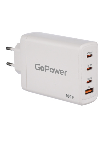 Сетевое З/У GoPower GPQC100 1USB+3Type-C 100W с кабелем Type-C/Type-C белый фото 4