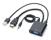 Переходник GoPower HDMI (m)-VGA (f) с питанием со звуком черный Premium Zip-Lock c подвесом