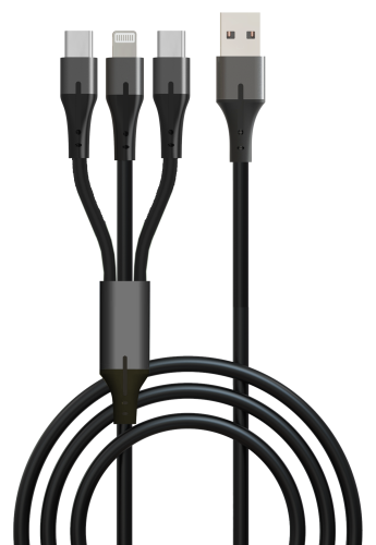 Кабель GoPower GP21-3-1-1.2M USB (m)-Type-C/Lightning/Type-C (m) 1.2м черный