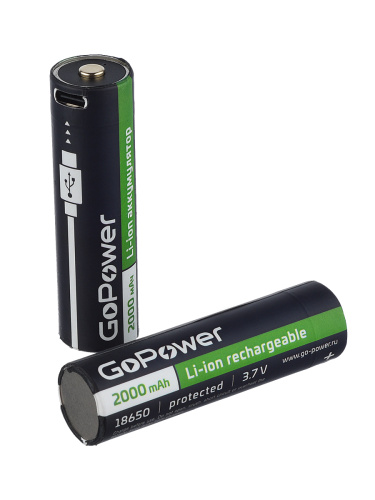 Аккумулятор Li-ion GoPower ICR18650 BOX2 Li-ion 3.7V 2000mAh Type-C фото 4