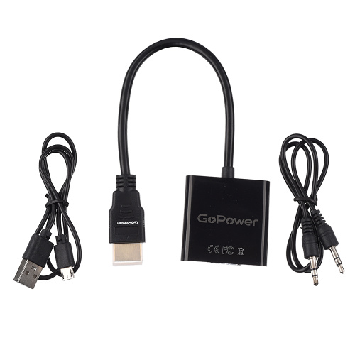 Переходник GoPower HDMI (m)-VGA (f) с питанием со звуком черный Premium Zip-Lock c подвесом фото 3