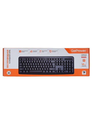 Клавиатура беспроводная GoPower GPK02 классическая USB черный фото 4