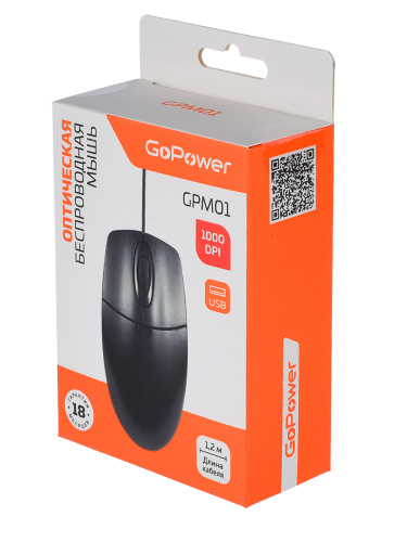Мышь проводная GoPower GPM01 классическая USB черный фото 5