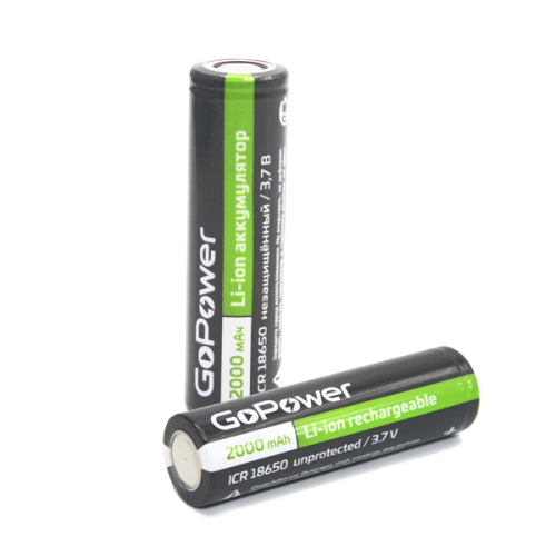 GoPower Аккумулятор Li-ion ICR18650 3,7В 2000мАч без защиты плос.конт. фото 3