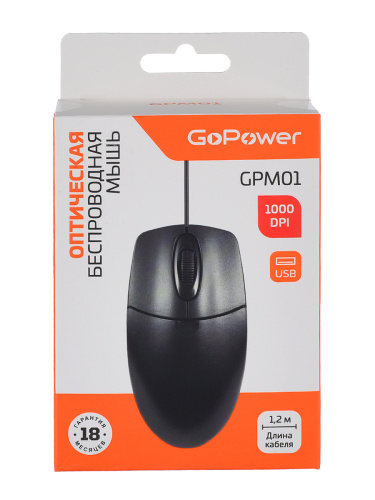Мышь проводная GoPower GPM01 классическая USB черный фото 4