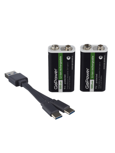 Аккумулятор бытовой GoPower Крона 6F22 BOX2 Li-ion 9V 500mAh Type-C фото 3