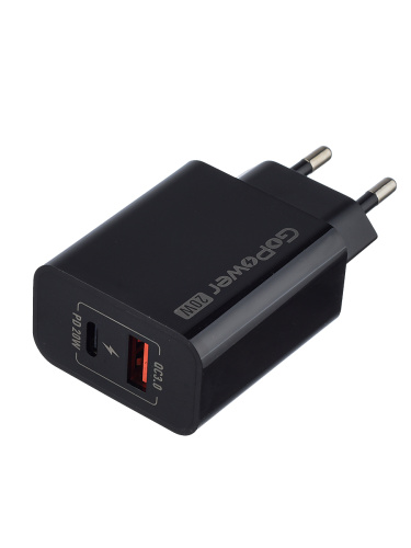 Сетевое З/У GoPower GPQC08 1USB+1Type-C 20W QC3.0 черный фото 2