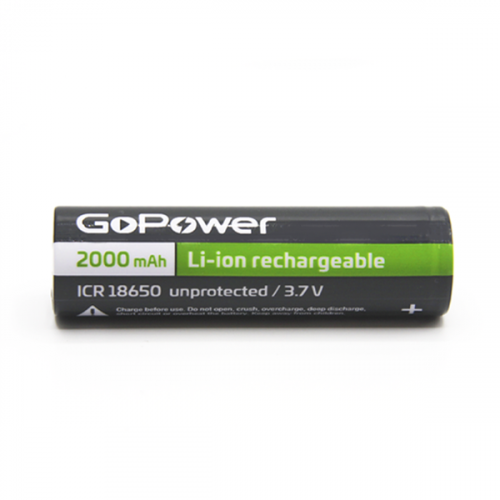 GoPower Аккумулятор Li-ion ICR18650 3,7В 2000мАч без защиты плос.конт. фото 2