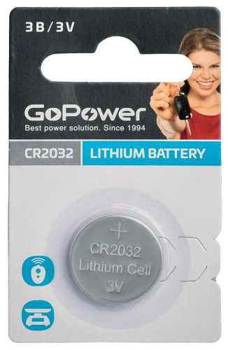 GoPower CR2032 Lithium Battery Дисковый литиевый элемент питания 3V BL1