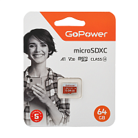 Карта памяти microSD GoPower 64GB Class10 UHS-I (U3) 90 МБ/сек V30 без адаптера