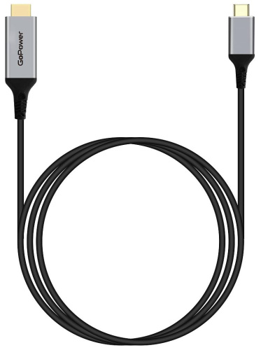 Кабель GoPower Type-C (m)-HDMI (m) 2.0м ПВХ 4K 60Hz черный Premium Zip-Lock c подвесом