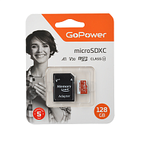 Карта памяти microSD GoPower 128GB Class10 UHS-I (U3) 90 МБ/сек V30 с адаптером