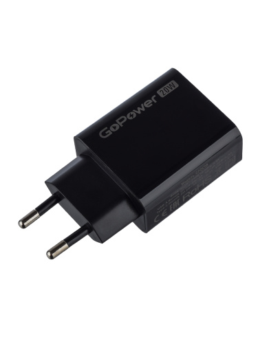 Сетевое З/У GoPower GPQC08 1USB+1Type-C 20W QC3.0 черный