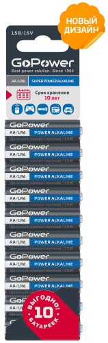 GoPower AA / LR6 Super POWER Alkaline Щелочной элемент питания 9V BL10